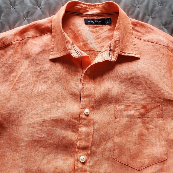 Men's 100% Linen button down shirt with front pocket. - Picture 4 of 6
